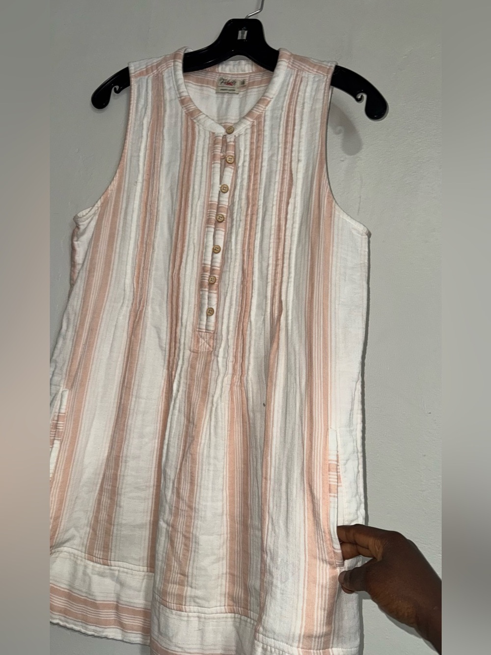 Faherty Cream and Blush Striped Sleeveless Mini Dress - Picture 7 of 14
